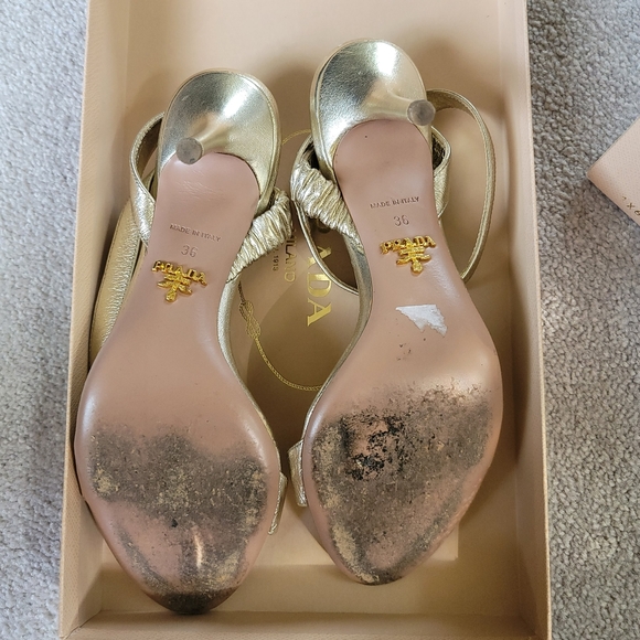 Prada Nappa Silk Pirite Gold Ankle Strap Sandals 36 w Box - Picture 6 of 14
